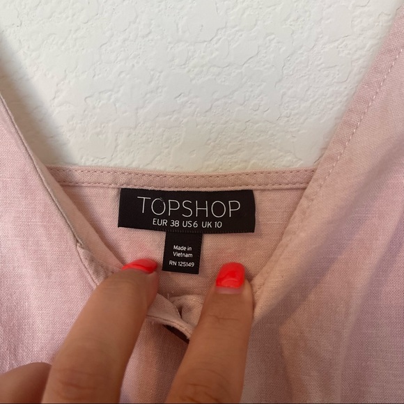 Topshop Button front Pink Linen Blend Top - Picture 2 of 3